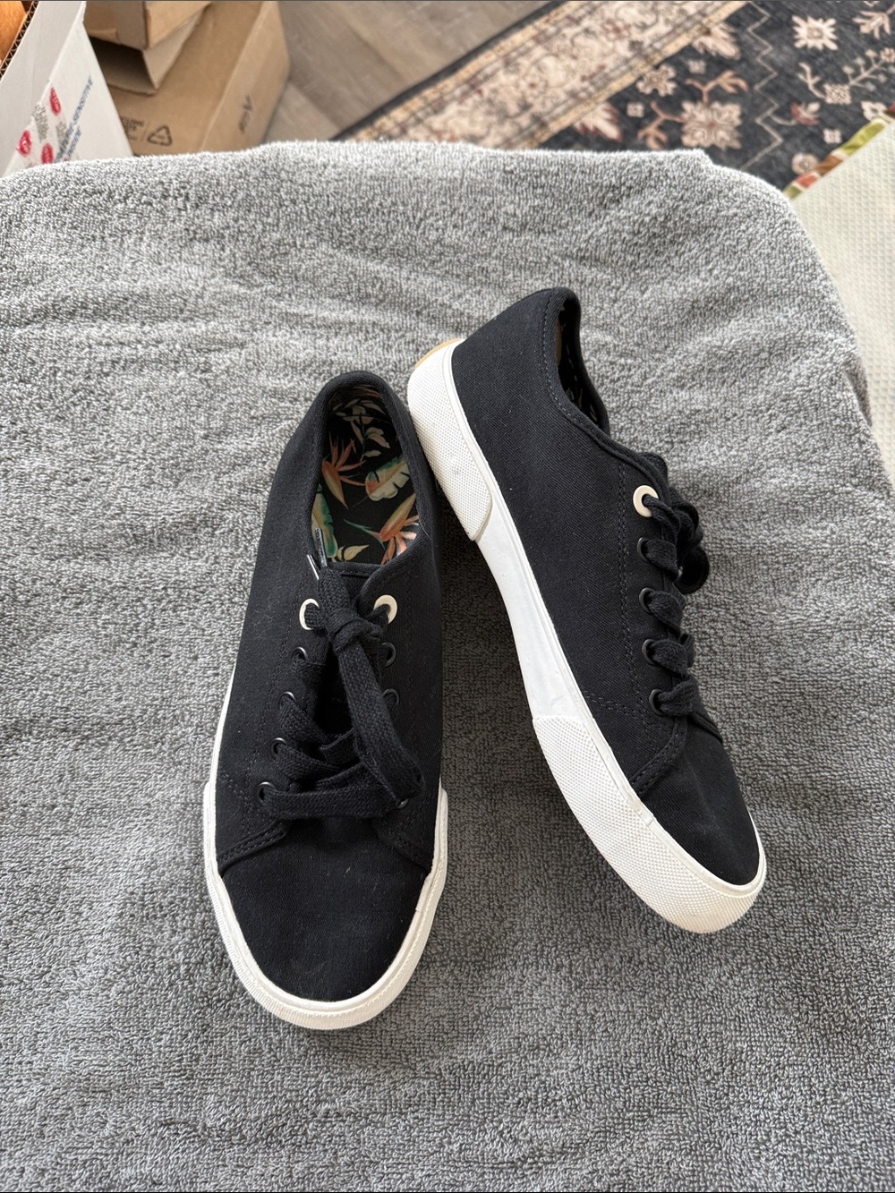 Vionic Black Canvas Lace-Up Sneakers with White Sole